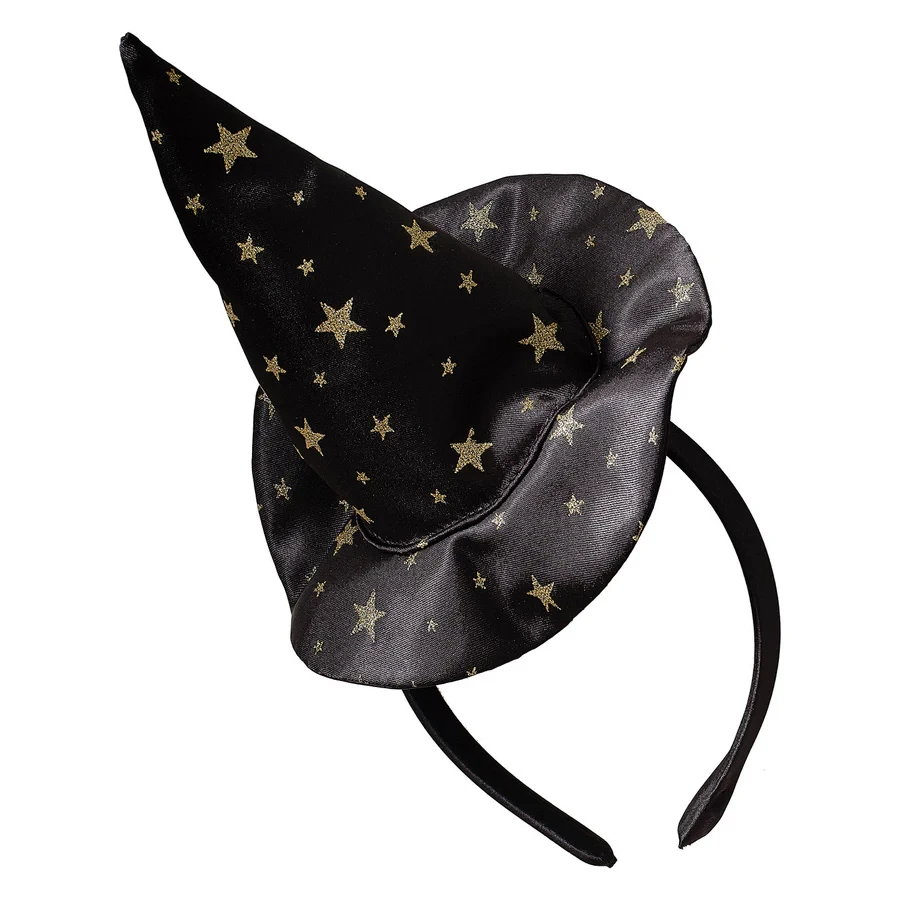 Witch Hat Headband - Fancy Dress Black & Gold Star