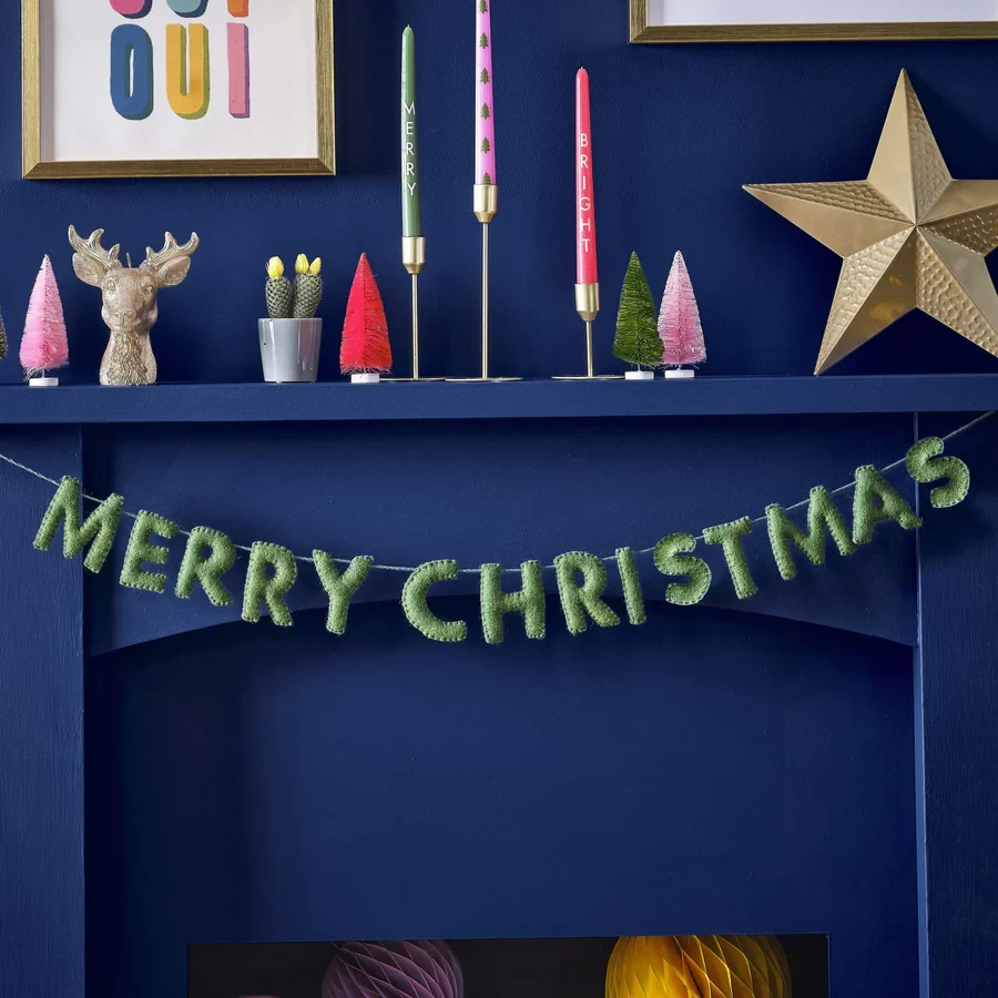 Christmas Bunting - Merry & Bright Green Felt Merry