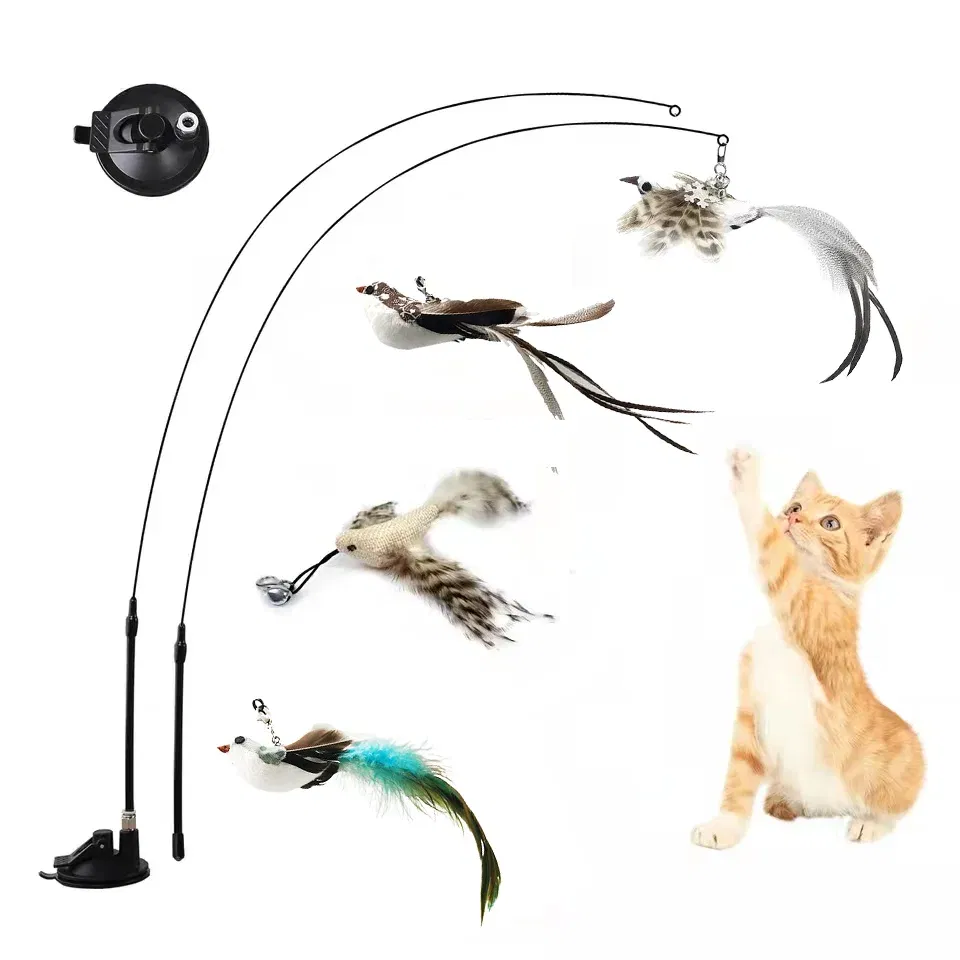 Color: RED COLOR, Ships From: CHINA - Simulation Bird Interactive Funny Cat Stick Toy Furry Feather Bird With Bell Sucker Cat Stick Toy Kitten Playing Pet Accessories