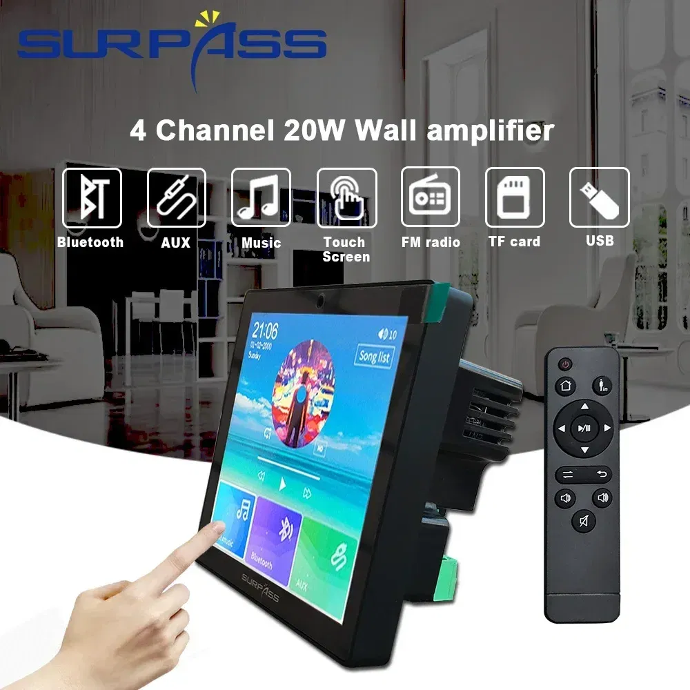 Ships From: CHINA, Color: Green - Smart Home Audio 4 Channel Wireless Bluetooth-compatible Wall Amplifier Mini Multifunction Stereo Board Hifi with Fm Radio