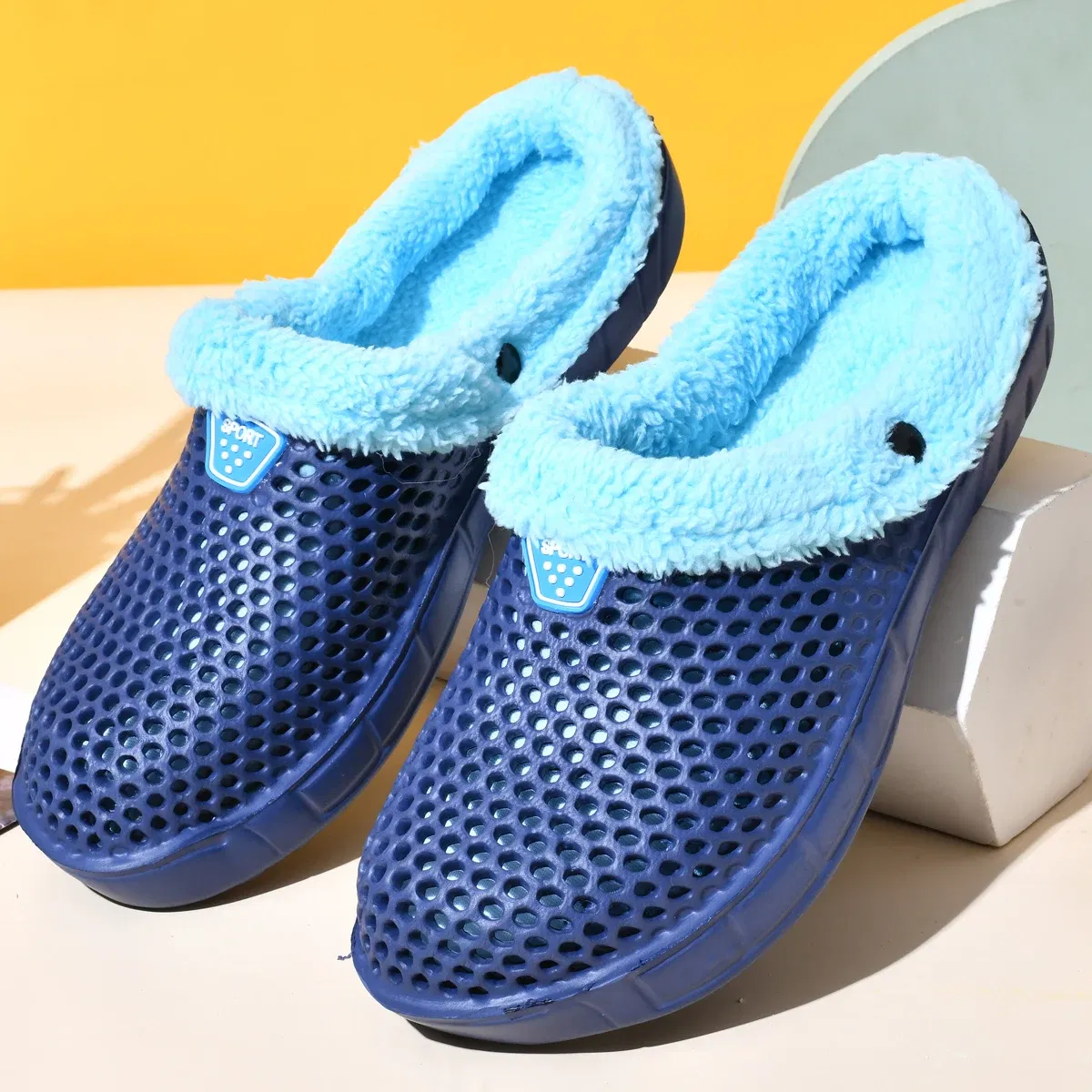 Color: Blue, Shoe Size: 37 - Couple Style Men's and Women's Cotton Slippers Winter Warm Plus Velvet Thickened Clogs Mule Shoes