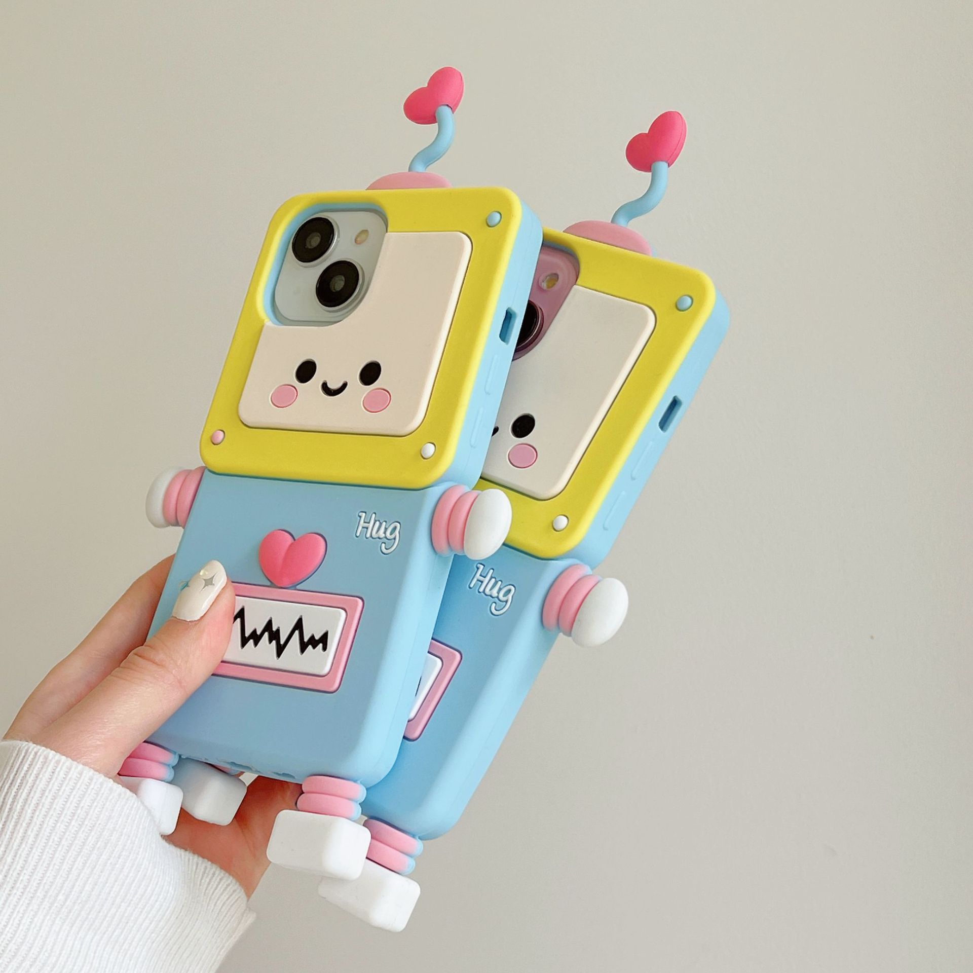Material: NEOPRENE, Color: Beige - New Cartoon Love Antenna Robot Phone Case For iPhone 15 14 13 12 Pro Max 11 Drop Resistant Case Card