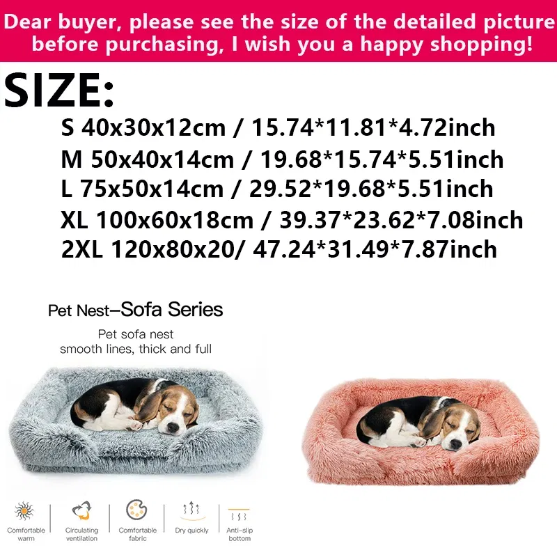 Color: Navy Blue, Size: XL - New Large Dog Bed Dog Plush Pet Bed Winter Thickened Pad Dog Sleeping Bed Sofa Removable Pad Dog Small Large Dog square kennel
