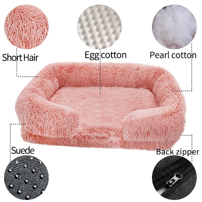 Color: Navy Blue, Size: XL - New Large Dog Bed Dog Plush Pet Bed Winter Thickened Pad Dog Sleeping Bed Sofa Removable Pad Dog Small Large Dog square kennel