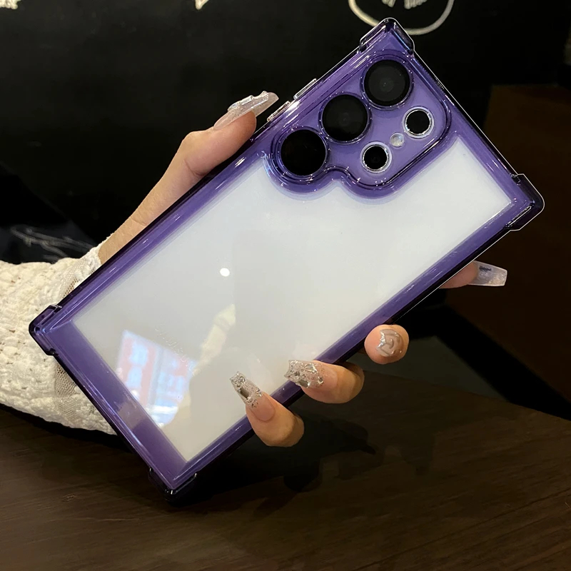 Color: PURPLE, Material: CANVAS - Luxury Shockproof Clear Acrylic Case For Samsung Galaxy S24 S23 FE S22 Plus S24 Ultra A34 A54 A15 A25 A35 A55 A53 5G Hard Cover