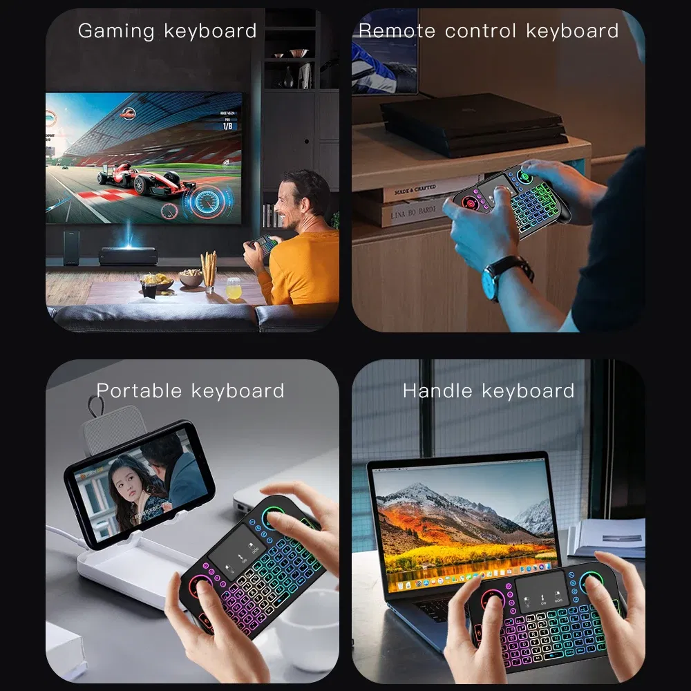 Axis Body: BLACK SWITCH, Color: WHITE - Mini Wireless Keyboard V8 7 Backlit 2.4G Bluetooth Air Mouse Remote Control Touchpad for Android TV Box