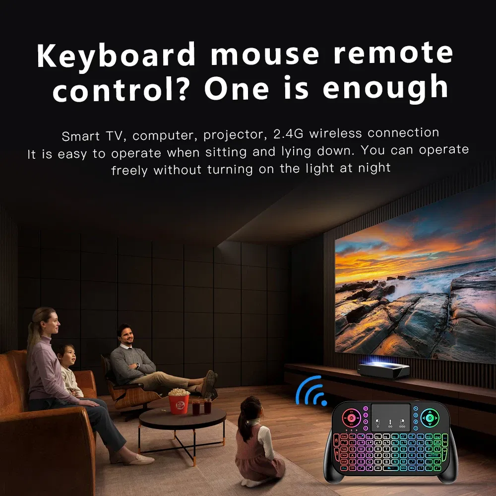 Axis Body: BLACK SWITCH, Color: WHITE - Mini Wireless Keyboard V8 7 Backlit 2.4G Bluetooth Air Mouse Remote Control Touchpad for Android TV Box