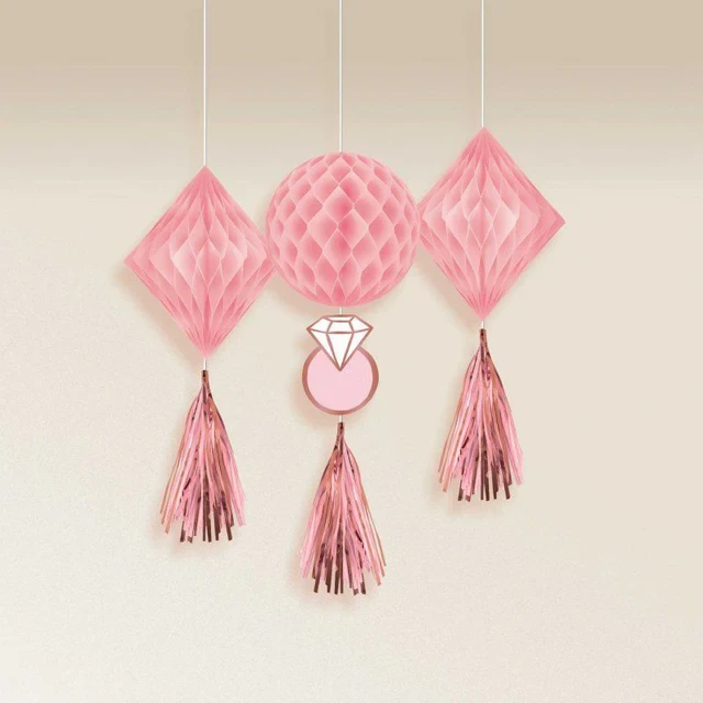 Blush Wedding Honeycomb Hanging Decorations - (Pack of 3)