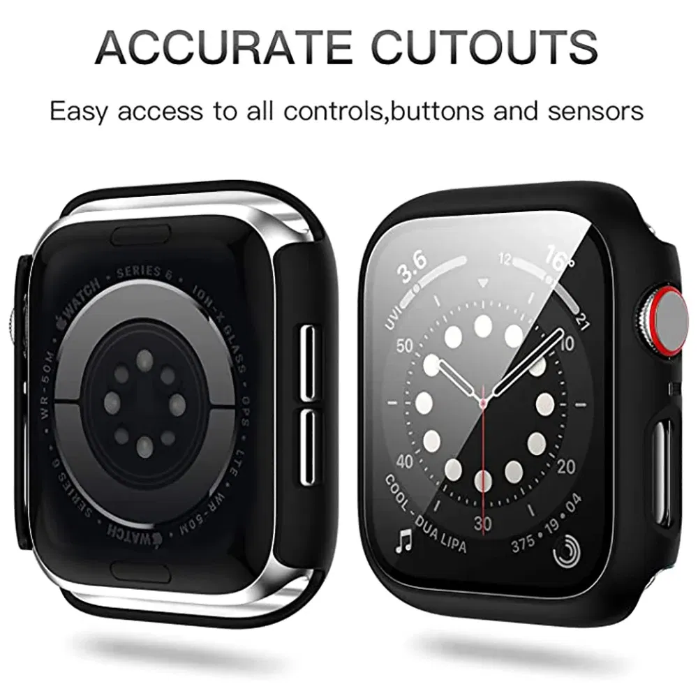 Dial Diameter: 1 Inches, Color: Black - Tempered Glass+cover For Apple Watch 9 8 41mm 45mm 42mm 38mm PC Bumper Screen Protector Case IWatch Series 7 6 5 4 Se 44mm 40mm