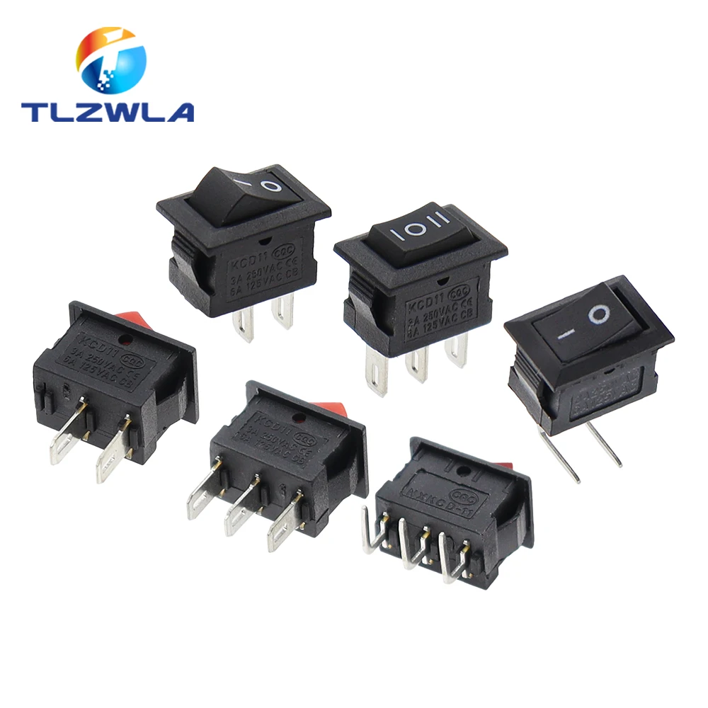 Color: Red, Size: 3XL - 5/10PCS KCD11 Rocker Switch 10*15mm Mini Push Button Switch ON-OFF / ON-OFF-ON 2 Pins / 3 Pins 3A 250VAC / 6A 125VAC 10x15mm