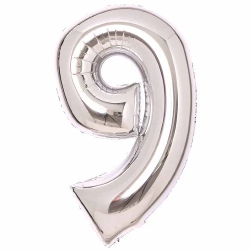 Large Number 9 Silver Foil Balloon 57cm w x 91cm h