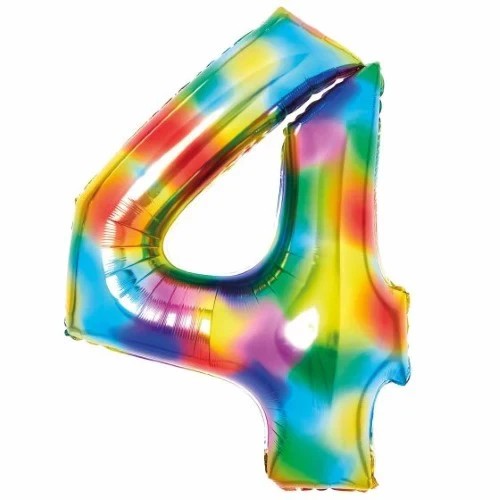 Large Number 4 Bright Rainbow Foil Balloon 66cm w x 93cm h