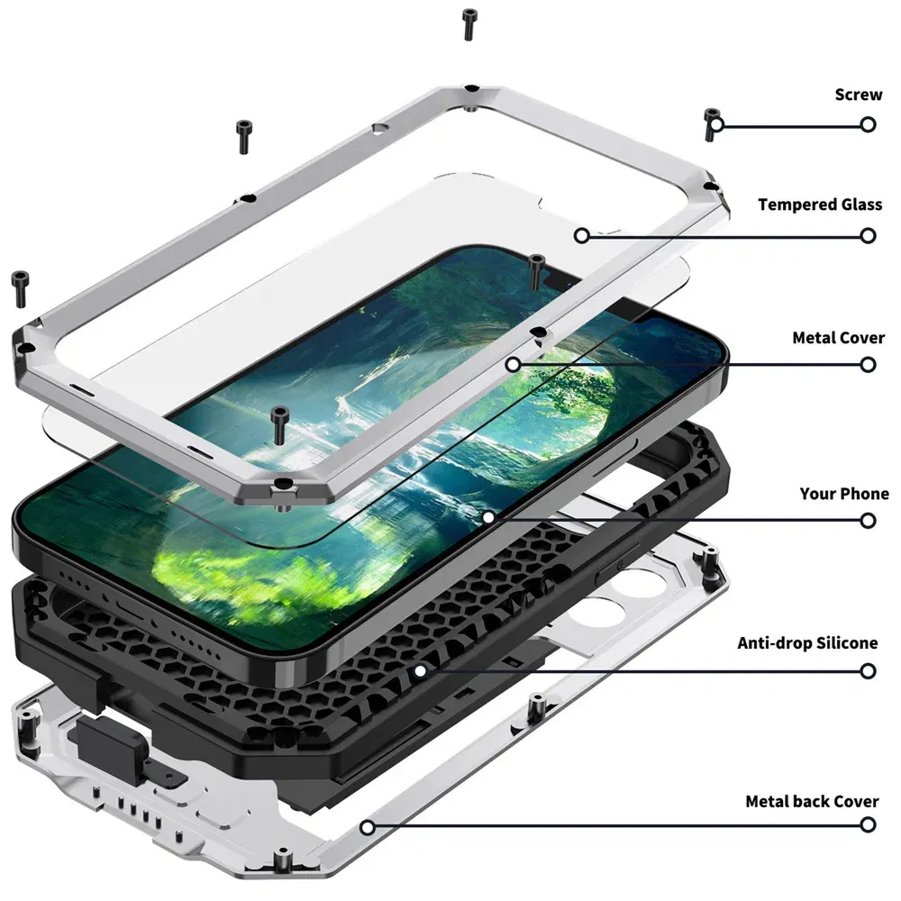 Color: Red, Material: Plastic - Heavy Duty Metal Aluminum Case For iPhone 14 13 15 Pro Max Military Grade Shockproof Bumpers Armor Kickstand Camera Slider Cases