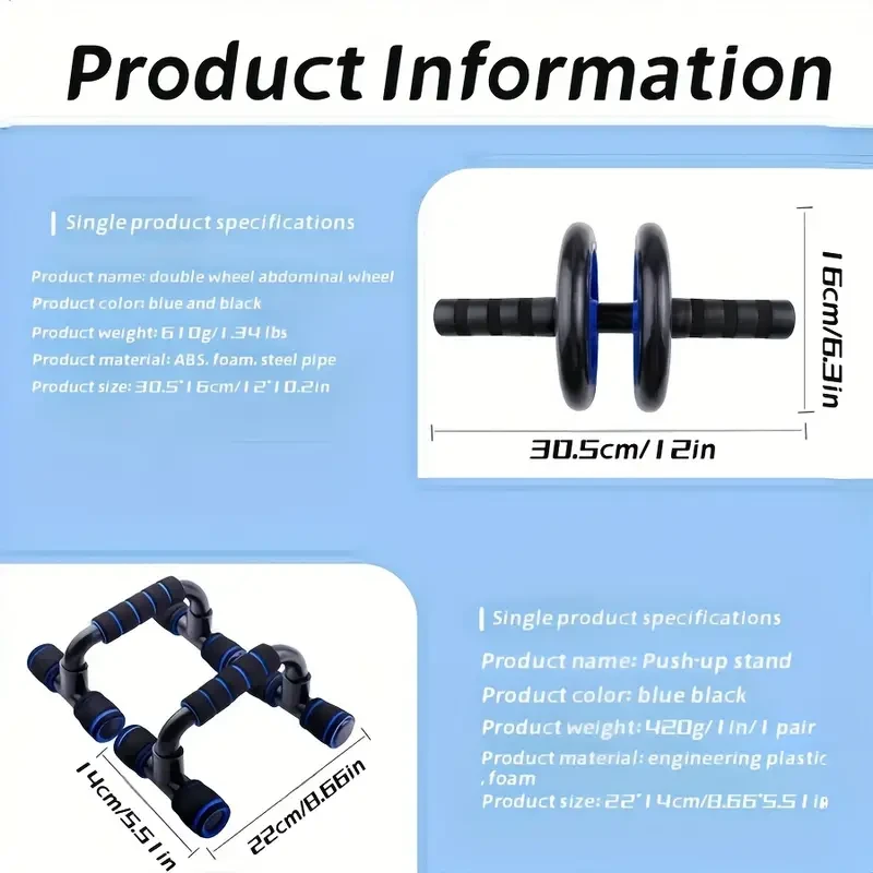 Blue Smooth Belly Wheel Push-up Stand and Jump Rope Set