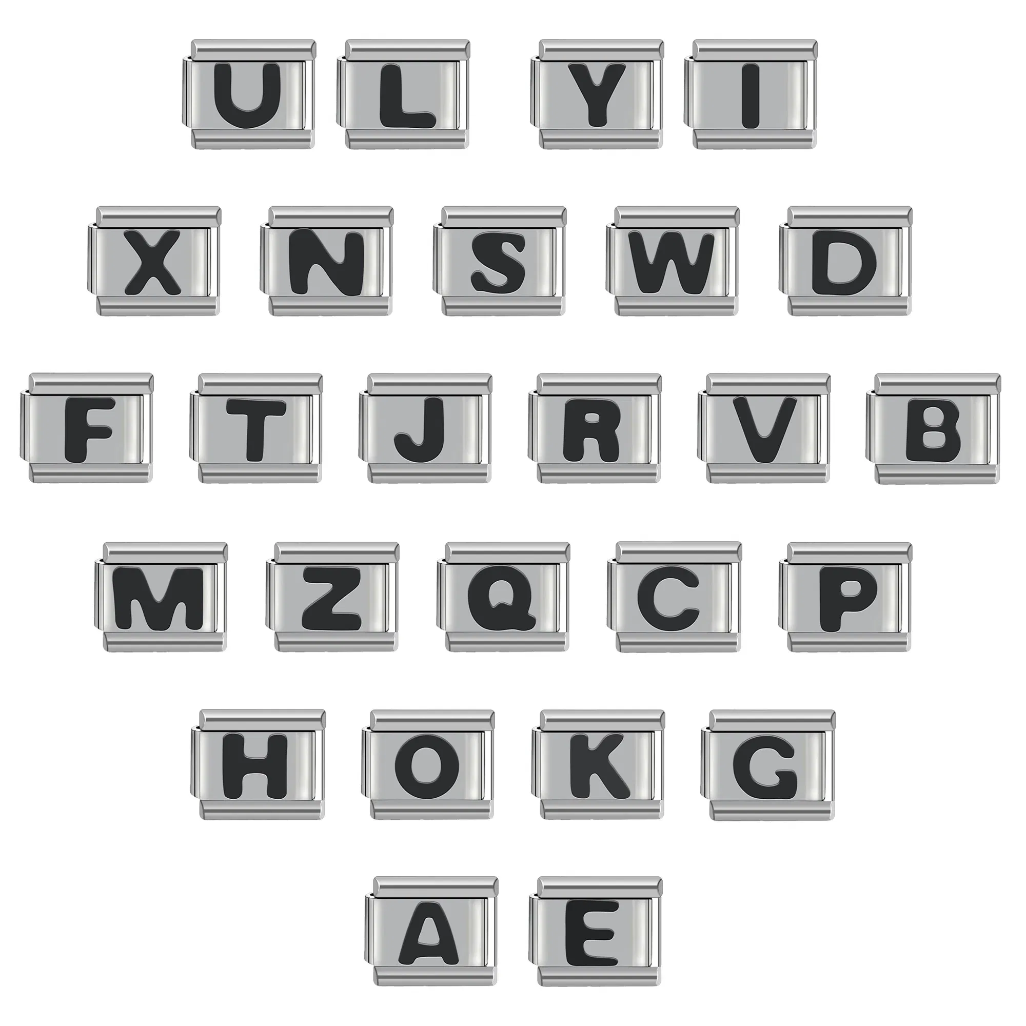 Metal Color: Rust Red - Black 26 Letter 9mm Diy Italian Charm Stainless Steel Bracelet