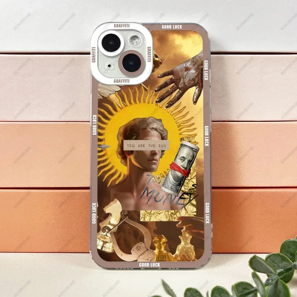 Color: GRAY, Material: ABS - Aesthetic Statue Art Phone Case For iPhone 16 15 14 13 12 11 Pro Max XS X XR Plus Mini Luxury Transparent Soft Funda