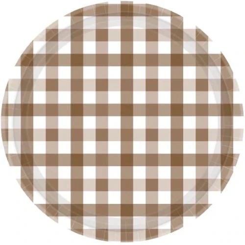 Gingham 17cm Paper Plate Teddy Brown    - Pack of 8