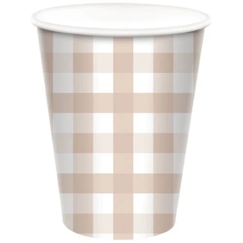 Gingham 266ml Paper Cup  White Sand  - Pack of 8