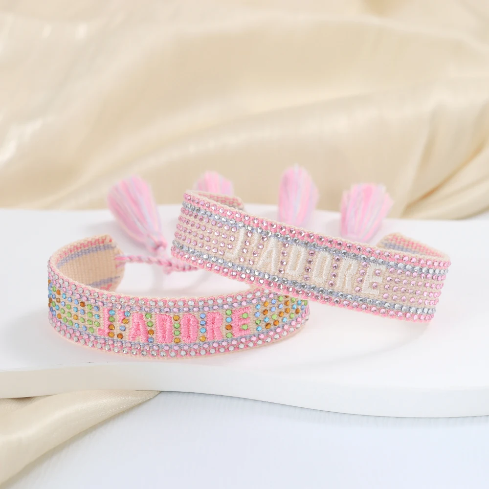Metal Color: SILVER PLATED - Bling Crystal Woven Friendship Bracelets Adjustable Rope Stackable Bangle For Women