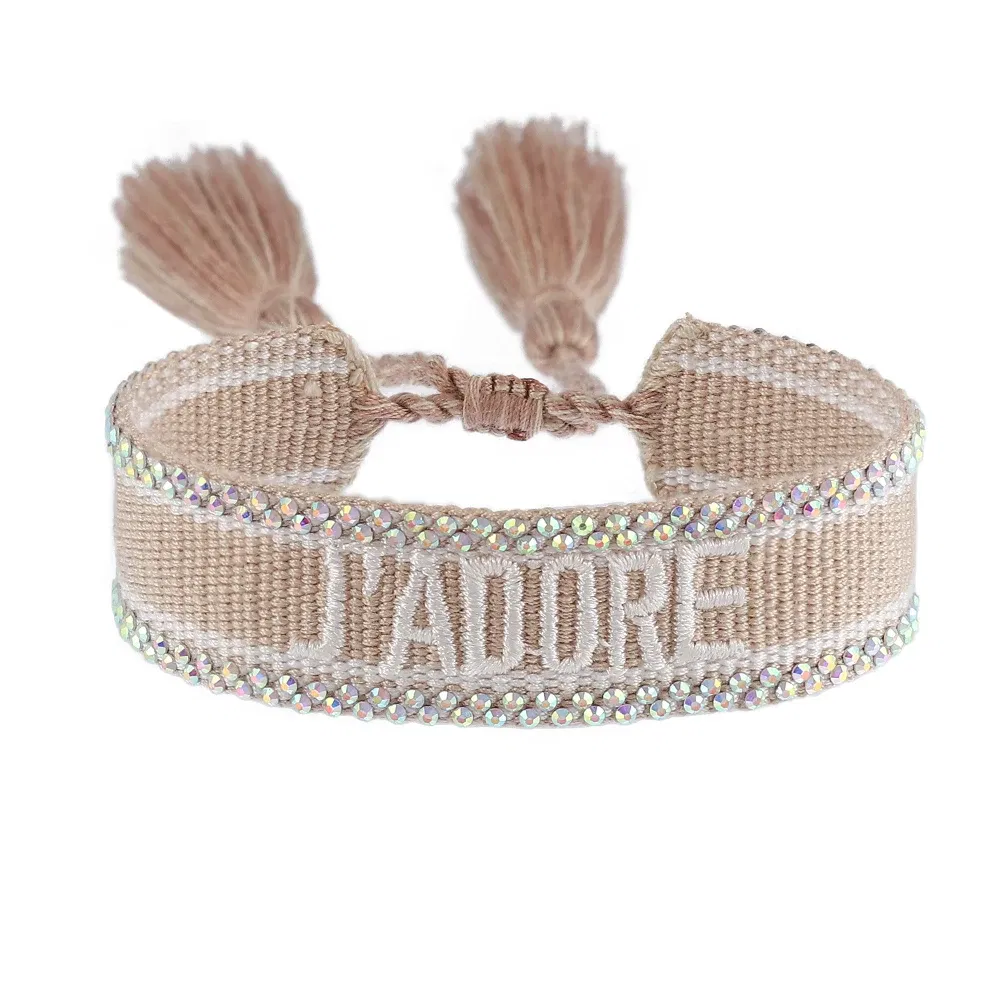 Metal Color: SILVER PLATED - Bling Crystal Woven Friendship Bracelets Adjustable Rope Stackable Bangle For Women