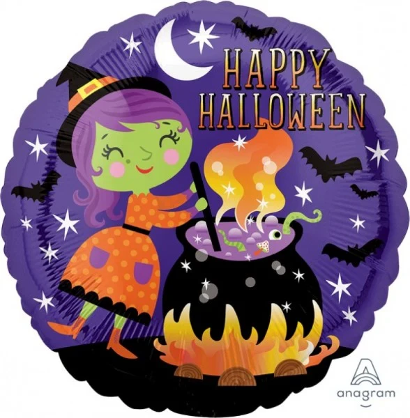 Foil Balloon - Self Sealing Standard Hx Hal Witch And Cauldron (45cm)