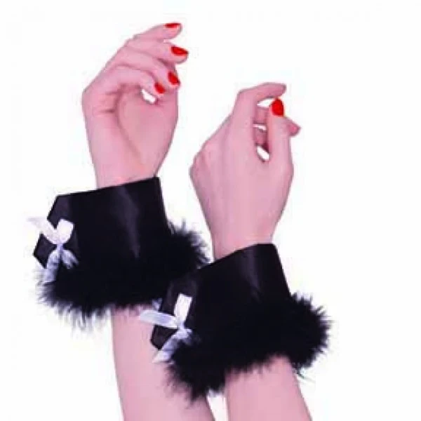 Costume Wrist Cuffs - Bunny Feather (Black)