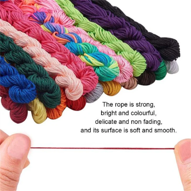 Color: Silver - 24m Polyester Braided Jade Thread For DIY Handmade Necklace Bracelet Trinket Pendant Braided Accessories Jewelry Making Finding