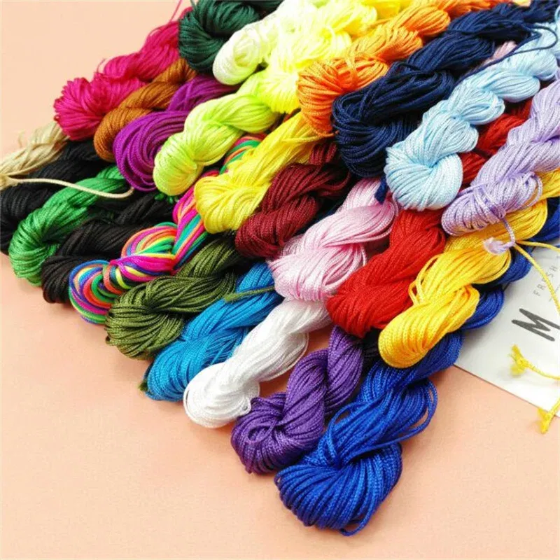 Color: Silver - 24m Polyester Braided Jade Thread For DIY Handmade Necklace Bracelet Trinket Pendant Braided Accessories Jewelry Making Finding
