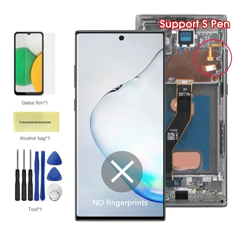 Color: AZURE, Ships From: CHINA - Top AMOLED Note 10 Plus Screen for Samsung Galaxy Note10+ N975F Lcd Display Touch Screen Support S Pen Fingerprints with Frame