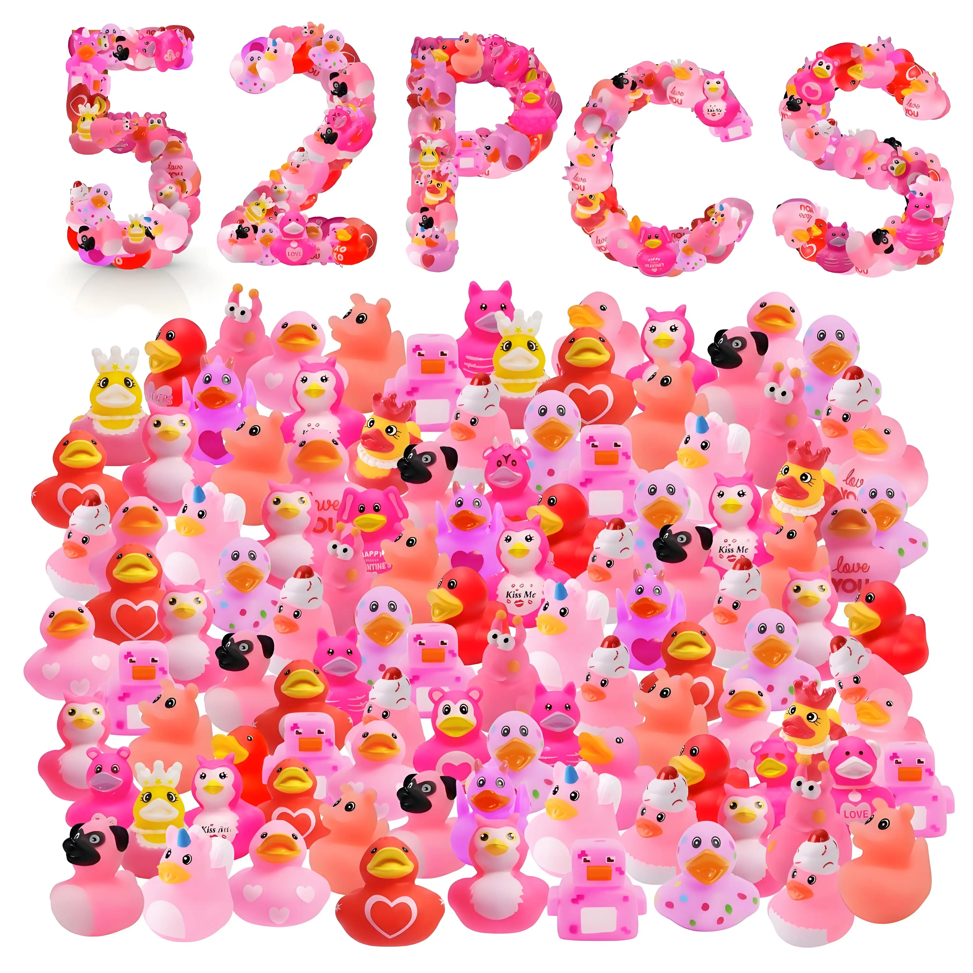 Color: black - 52Pack Valentine's Day Rubber Duck Bulk for Kid Funny Rubber Duck Valentine Jeep Duck for Ducking Valentine Party Baby Shower As