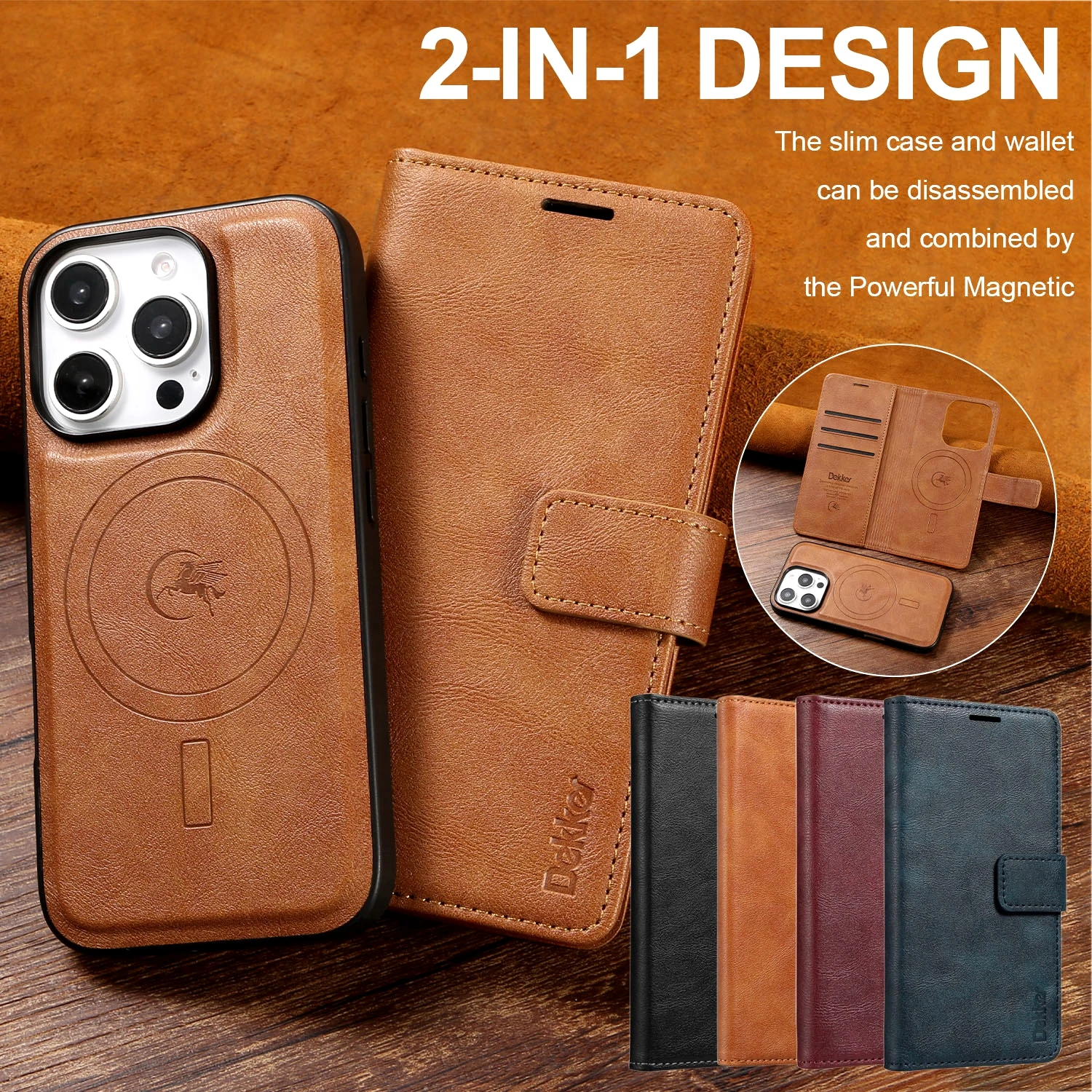 Color: Brown, Material: Cotton - 2 in 1 MagSafe Wallet Case for IPhone 16 Promax 15 Plus 14 Pro Max 13 12 Iphone16 Magnetic Wireless Charging Phone Cover