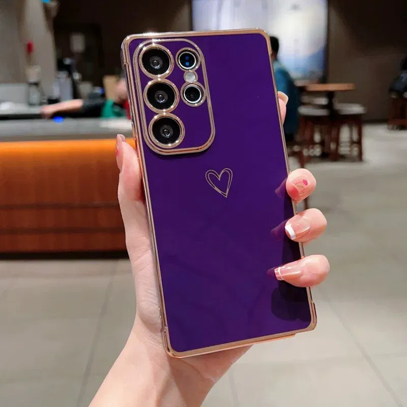 Color: Red, Compatible-Phone Models: For iPhone 16 Pro Max, Ships From: CHINA - Electroplating Love Heart Phone Case For Samsung Galaxy S25 S24 Ultra S23 S22 A13 A14 A52 A53 Protect Lens Shockproof Back Cover