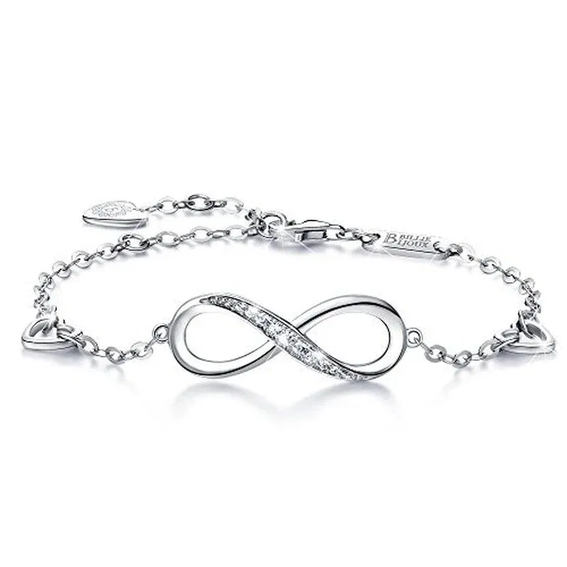 Metal Color: Silver Plated, Ships From: CHINA - Womens Sterling Silver Infinity Endless Love Symbol Charm Adjustable Bracelet for Women Mother's Day