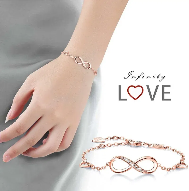 Metal Color: Silver Plated, Ships From: CHINA - Womens Sterling Silver Infinity Endless Love Symbol Charm Adjustable Bracelet for Women Mother's Day
