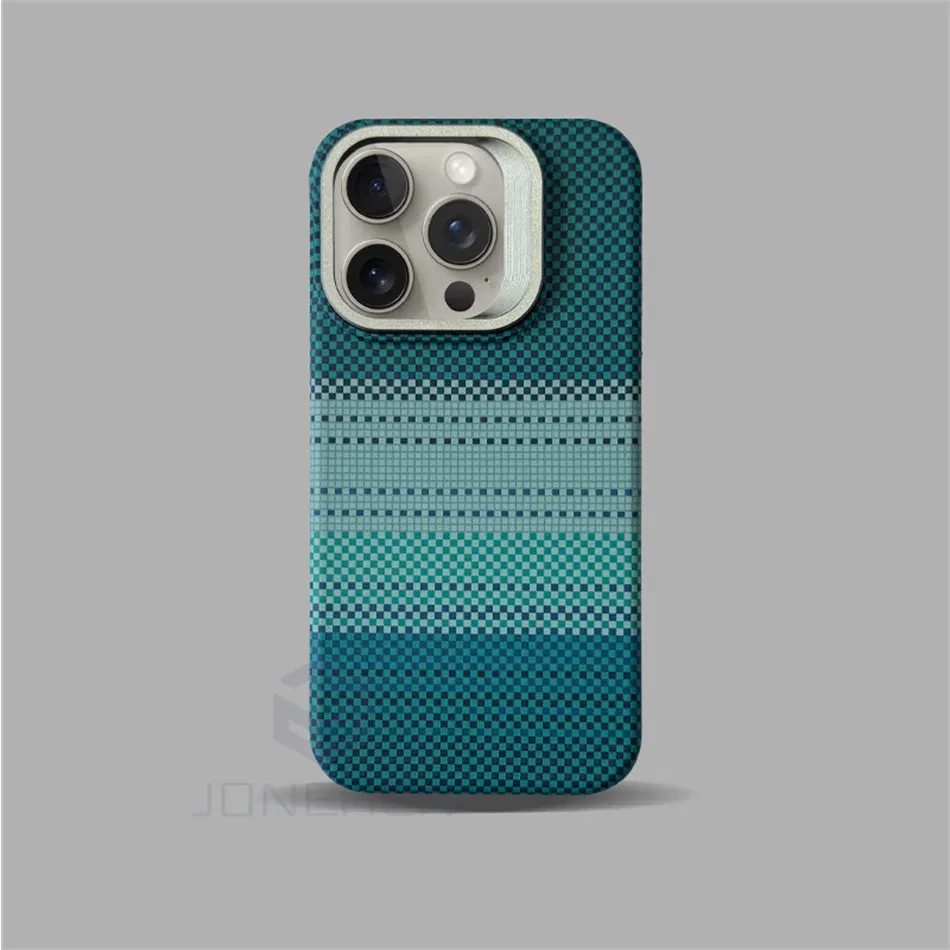 Color: SKY BLUE, Material: Plastic - Luxury Magnetic Stand Metal Lens Relief Carbon Fibre Pattern For Magsafe Case For iPhone 15 14 13 Pro Max Shockproof Back Cover