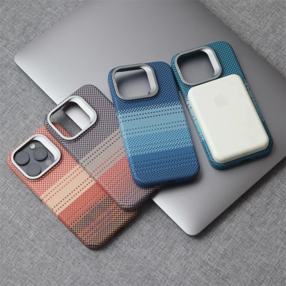 Color: SKY BLUE, Material: Plastic - Luxury Magnetic Stand Metal Lens Relief Carbon Fibre Pattern For Magsafe Case For iPhone 15 14 13 Pro Max Shockproof Back Cover