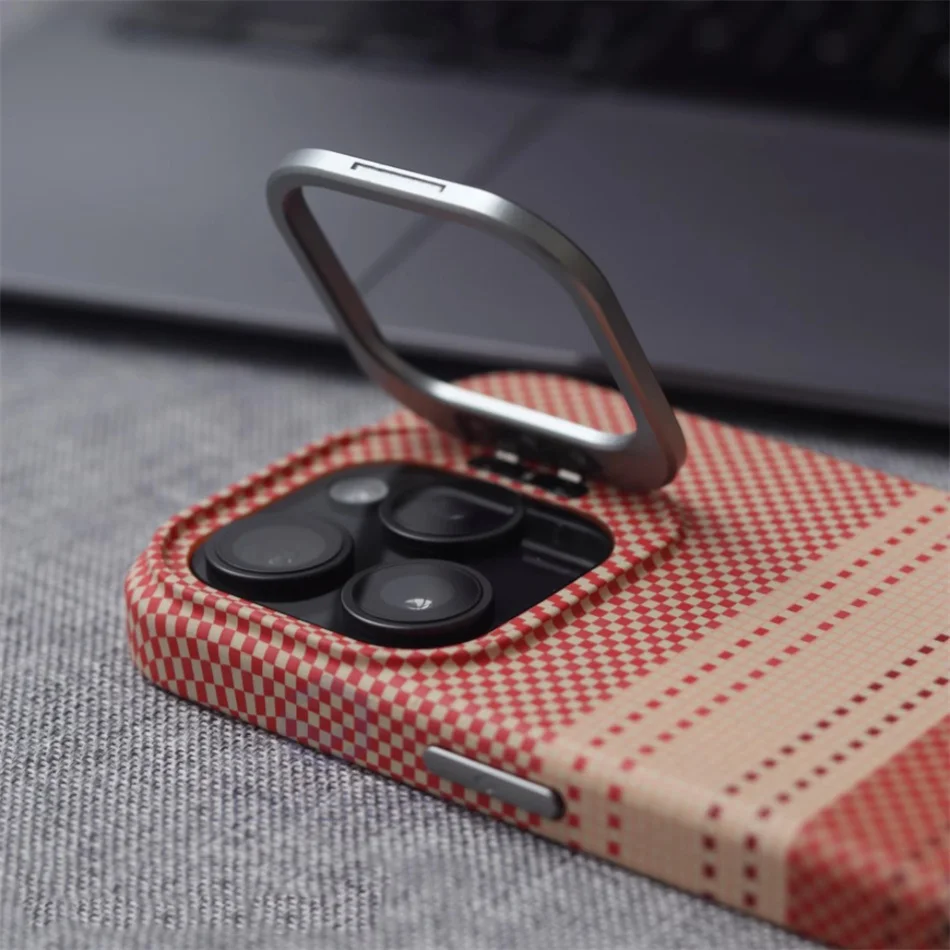 Color: SKY BLUE, Material: Plastic - Luxury Magnetic Stand Metal Lens Relief Carbon Fibre Pattern For Magsafe Case For iPhone 15 14 13 Pro Max Shockproof Back Cover