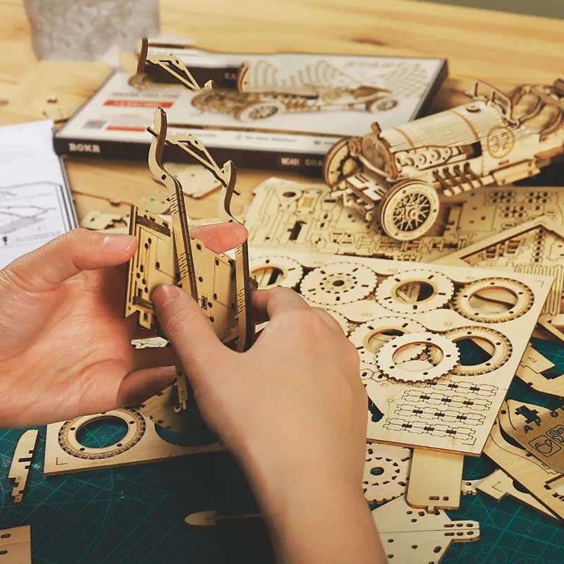 Wooden Mechanical Model Puzzle Set