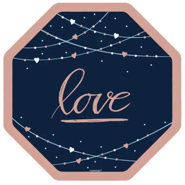 Navy Bride 10" / 25cm Octagonal Banquet Plates love Metallic - (Pack of 8)