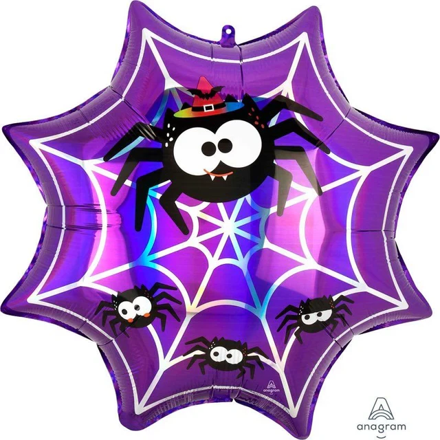 Foilt Balloon - Holographic Iridescent Spiderweb & Spiders (55cm)