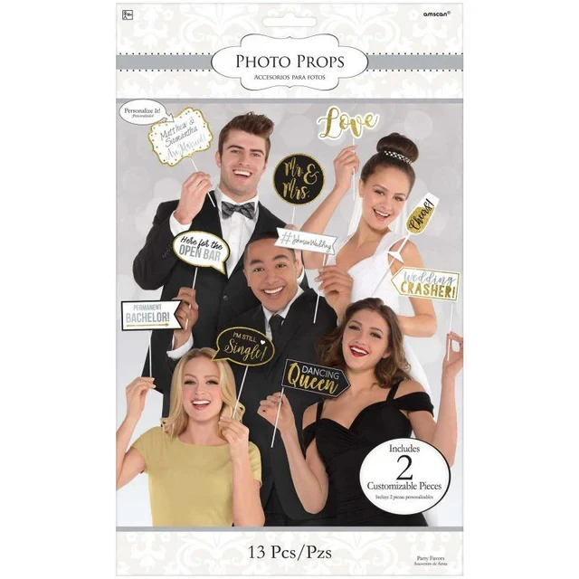 Wedding Photo Props Kit 13 Assorted Designs & Sizes  (Pack of 13)