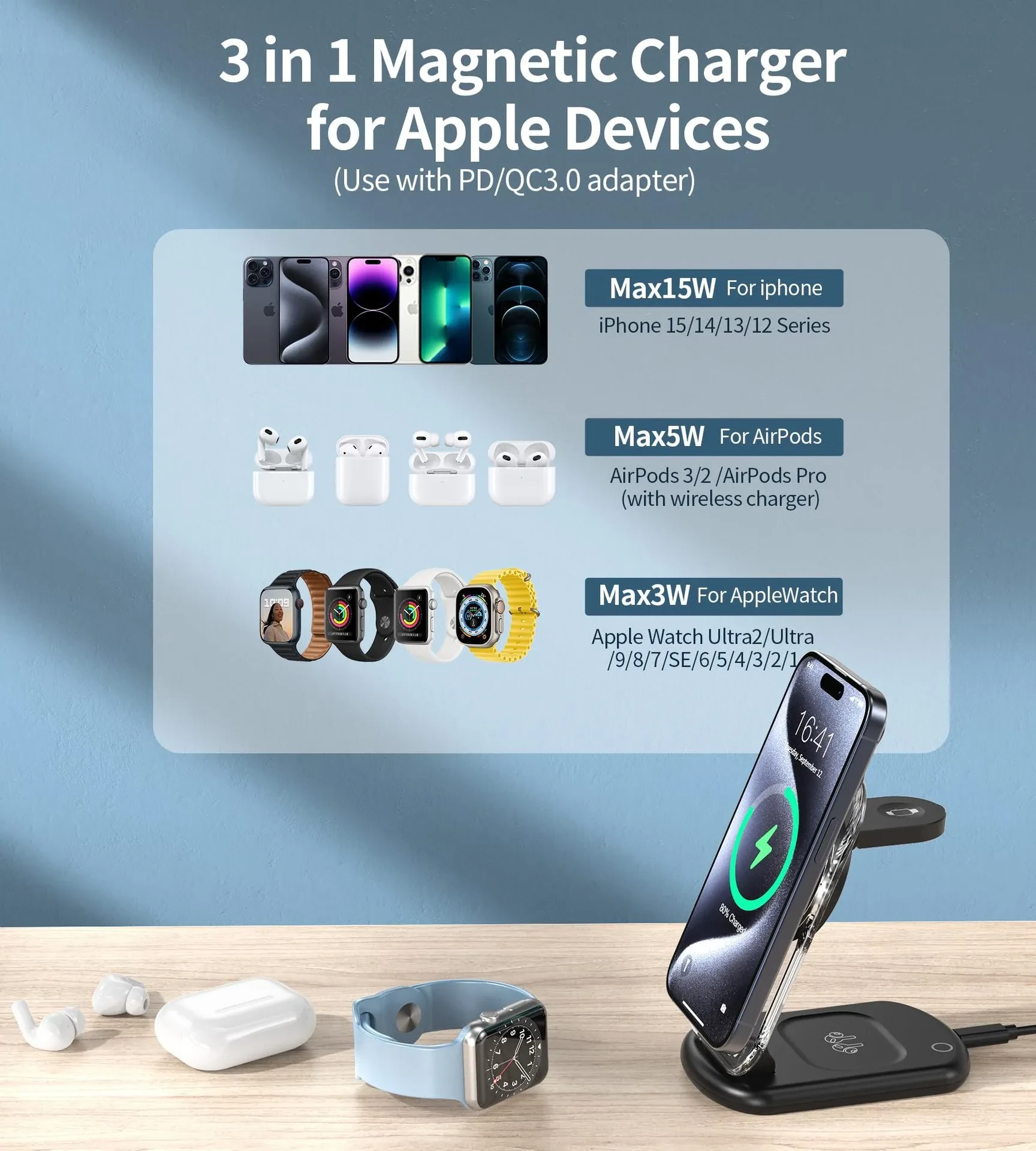 Transparent Folding Magnetic Three-in-one Wireless Charger
