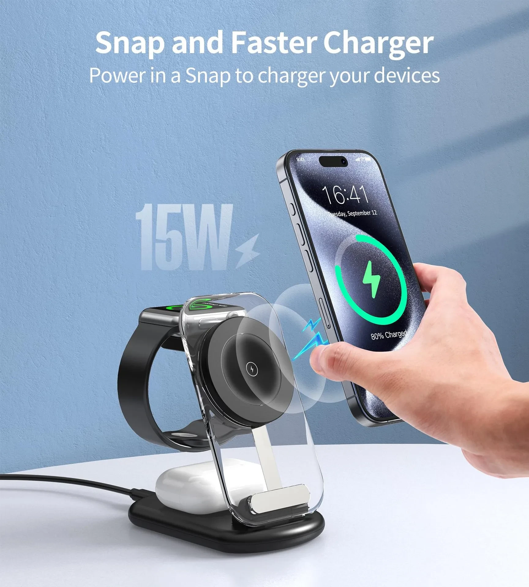 Transparent Folding Magnetic Three-in-one Wireless Charger