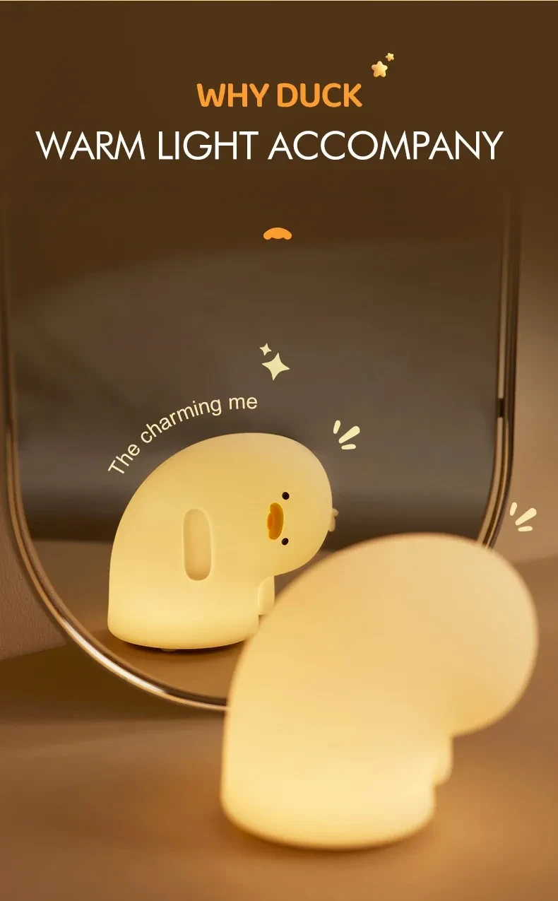 Cute Duck LED Night Light USB Rechargeable Nightlights Silicone Lamp Touch Soft Mood Light Child Kid Gift Bedroom Decor
