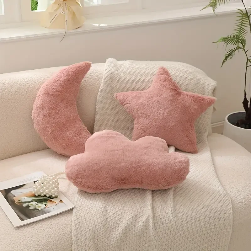 Classic Fantasy Themed 3-Piece Decorative Pillow Set - Moon, Star & Cloud Shapes