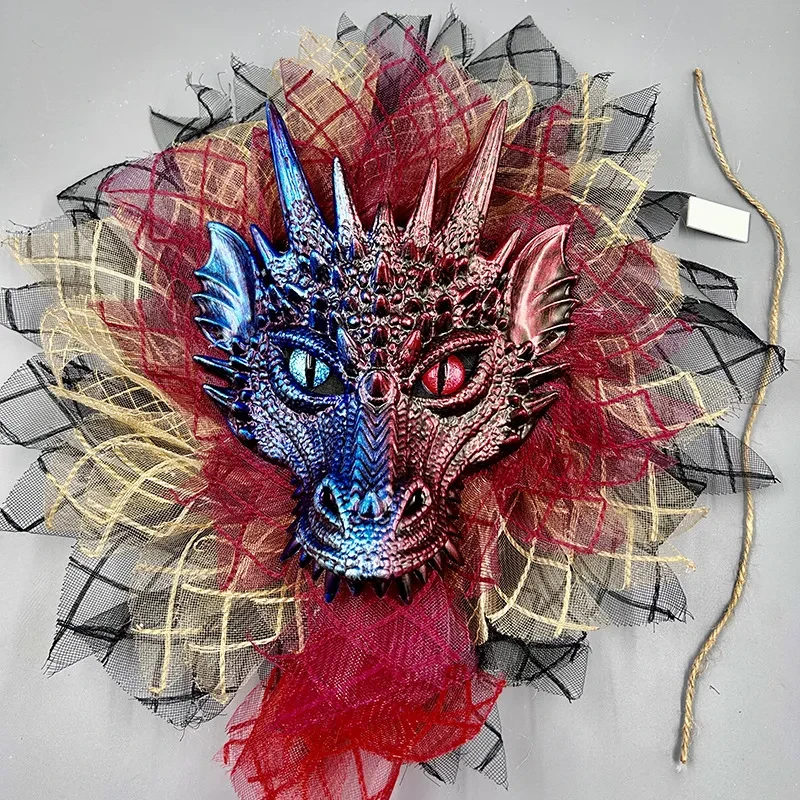 Halloween Full Face Dragon Mask Garland Ball Party Decoration Wreath