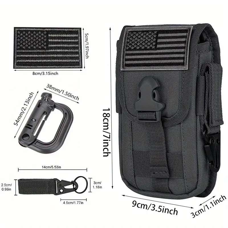 Cell Phone Holster Pouch with Molle Attachment and US Flag Patch