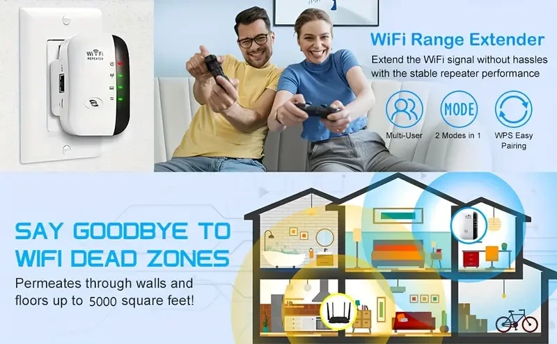 300Mbps WiFi Extender Signal Booster - Wireless Internet Repeater & Long Range Access Point
