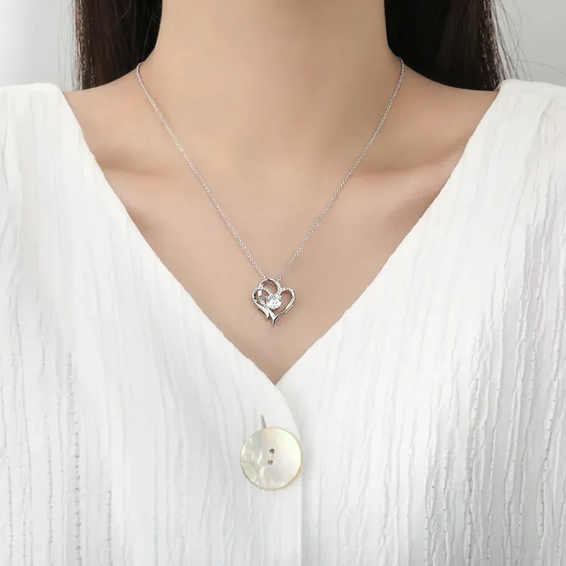 Zircon Double Love Necklace With Rhinestone