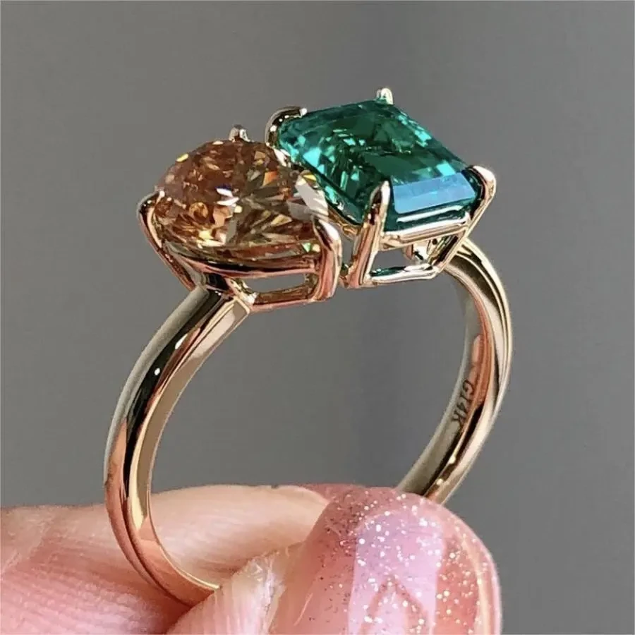 Jewelry Creative Double Main Stone Lady Green